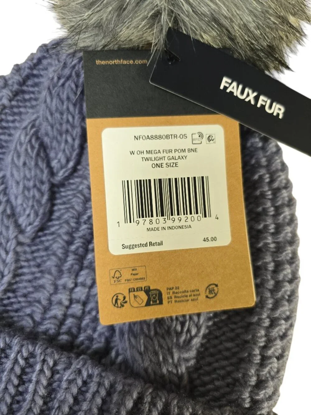 THE NORTH FACE Women's Oh Mega Fur Pom Beanie | Deep Fit Cuffed Winter Hat NWT